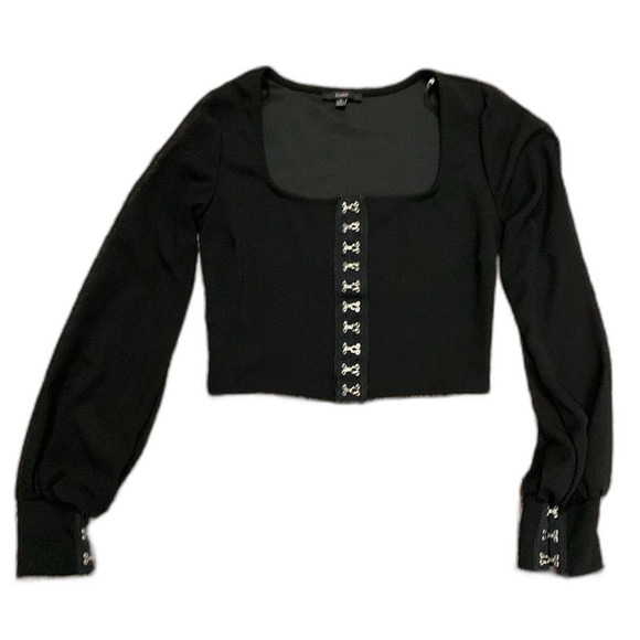 Blashe Black Hook and Eye with Chiffon Long Sleeves Crop Top Size S - Picture 2 of 14